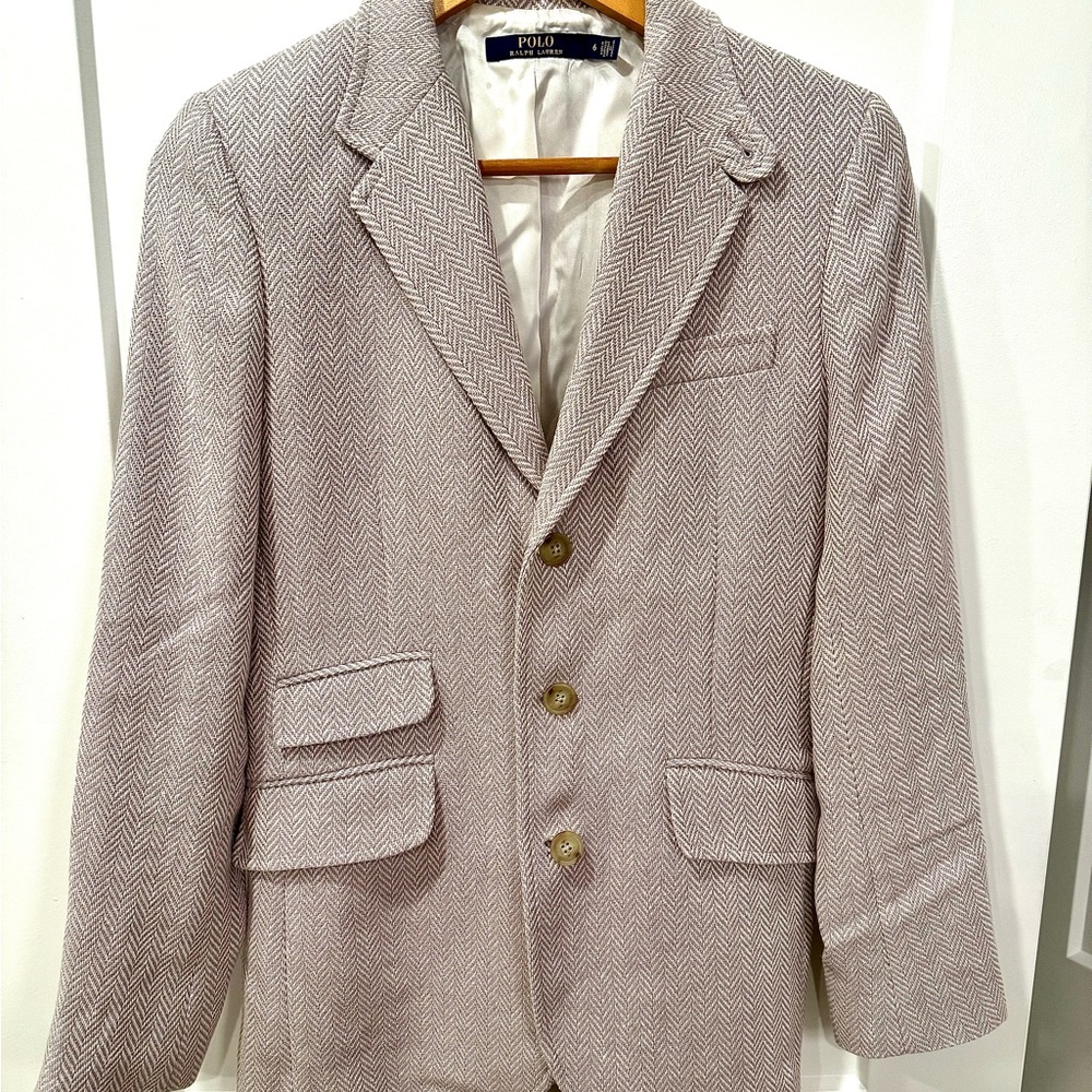POLO RALPH LAUREN WOMEN'S LAVENDER HERRINGBONE PRINT WOOL BLAZER SIZE 6